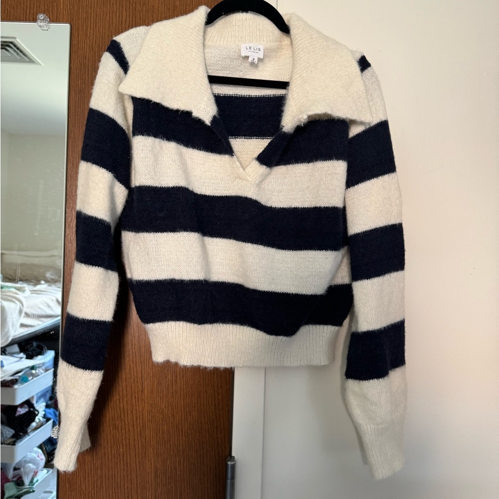 Women's Striped Sweater - Navy and Cream